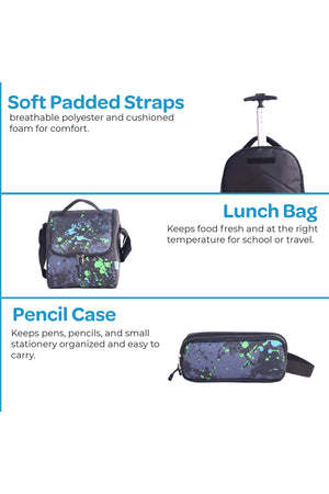 MOON  3 in 1 Kids Trolley Set   - (18-Inch) Premium Kids School Bag with Lunch Bag & Pencil Case-Black