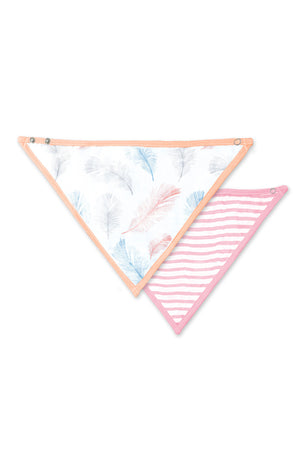 MOON Organic Muslin Bibs. ( PK -2)Feather & pink stripes