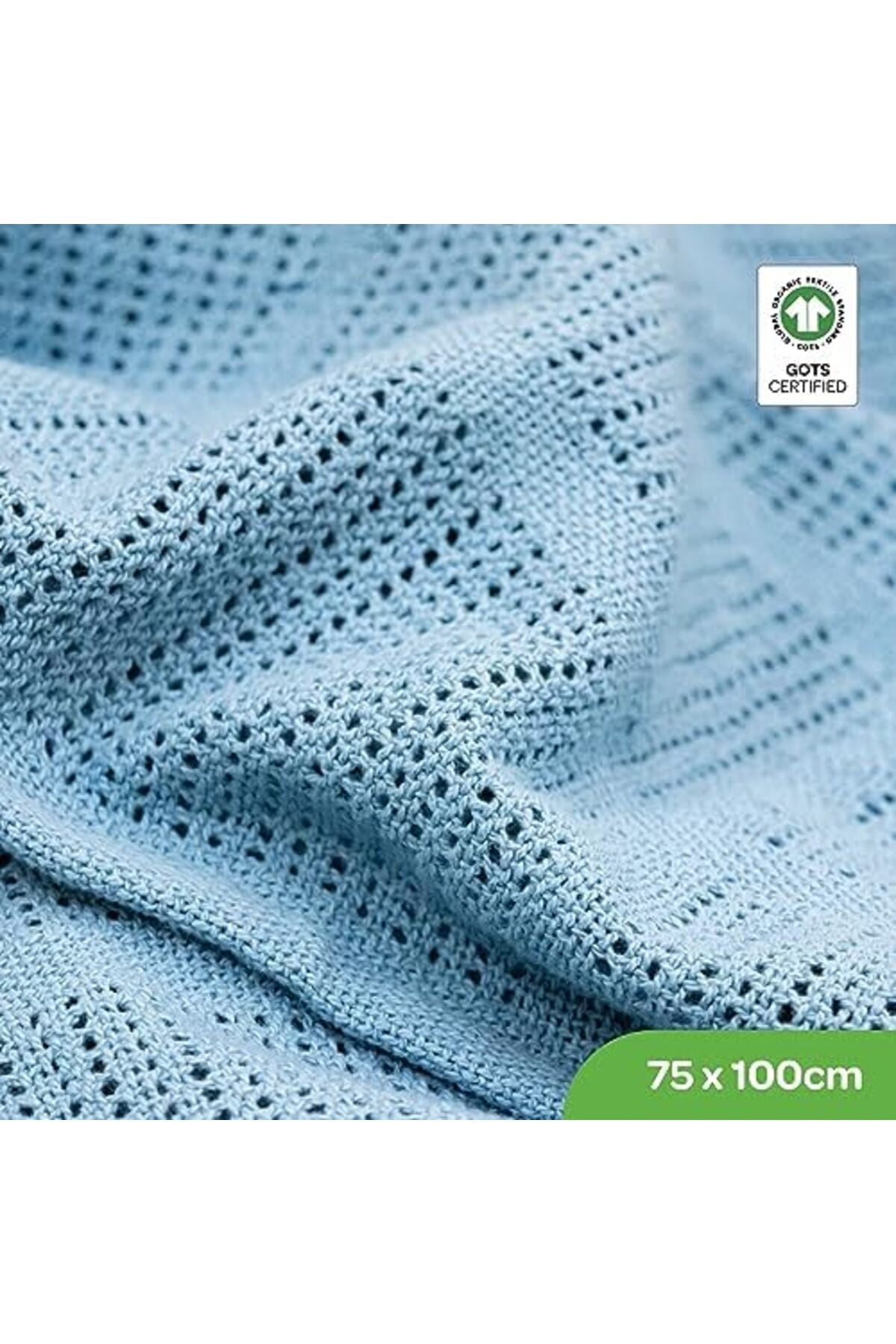 MOON Organic Cellular Blanket 75 X 100 cm – for 0 Months+ -Blue