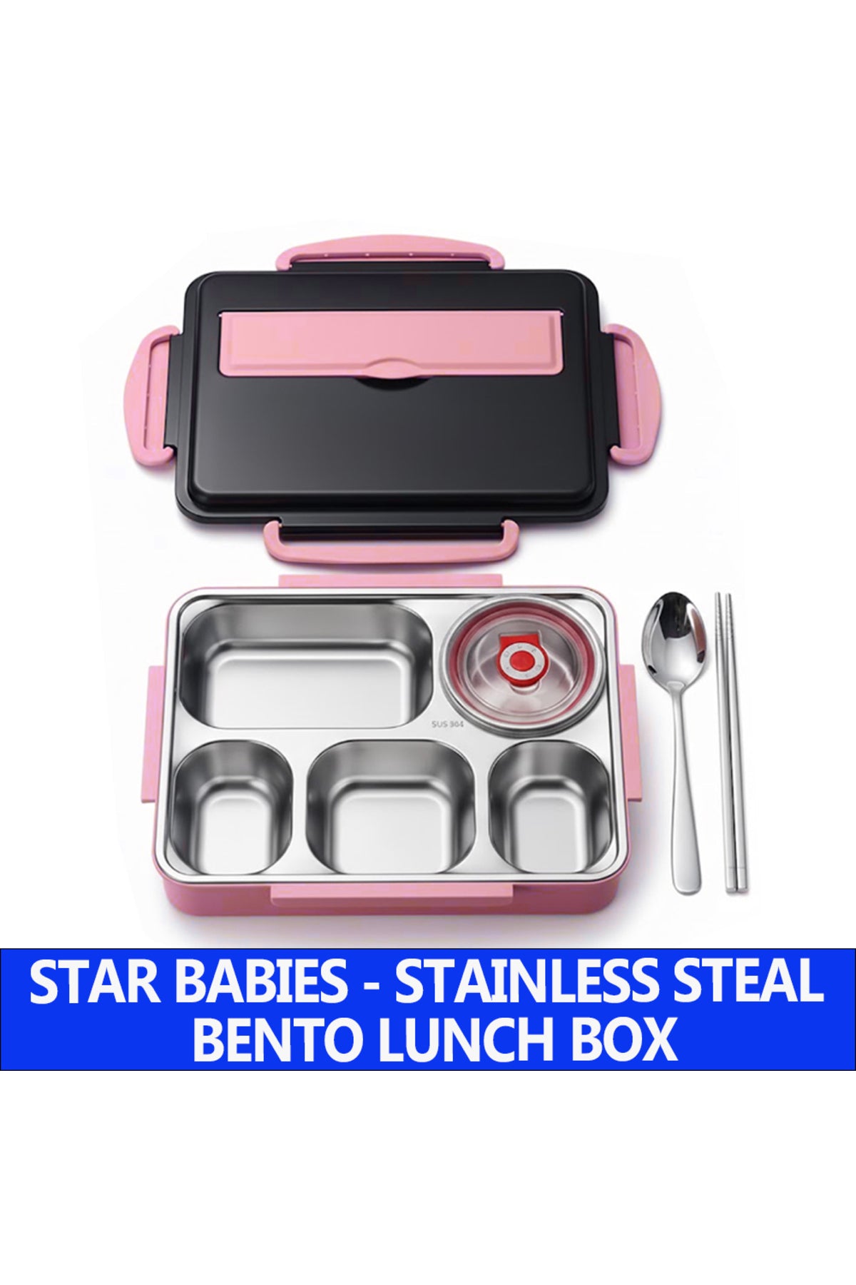 Star Babies - Stainless Steel Bento Lunch Box With 5 Compartments - Pink