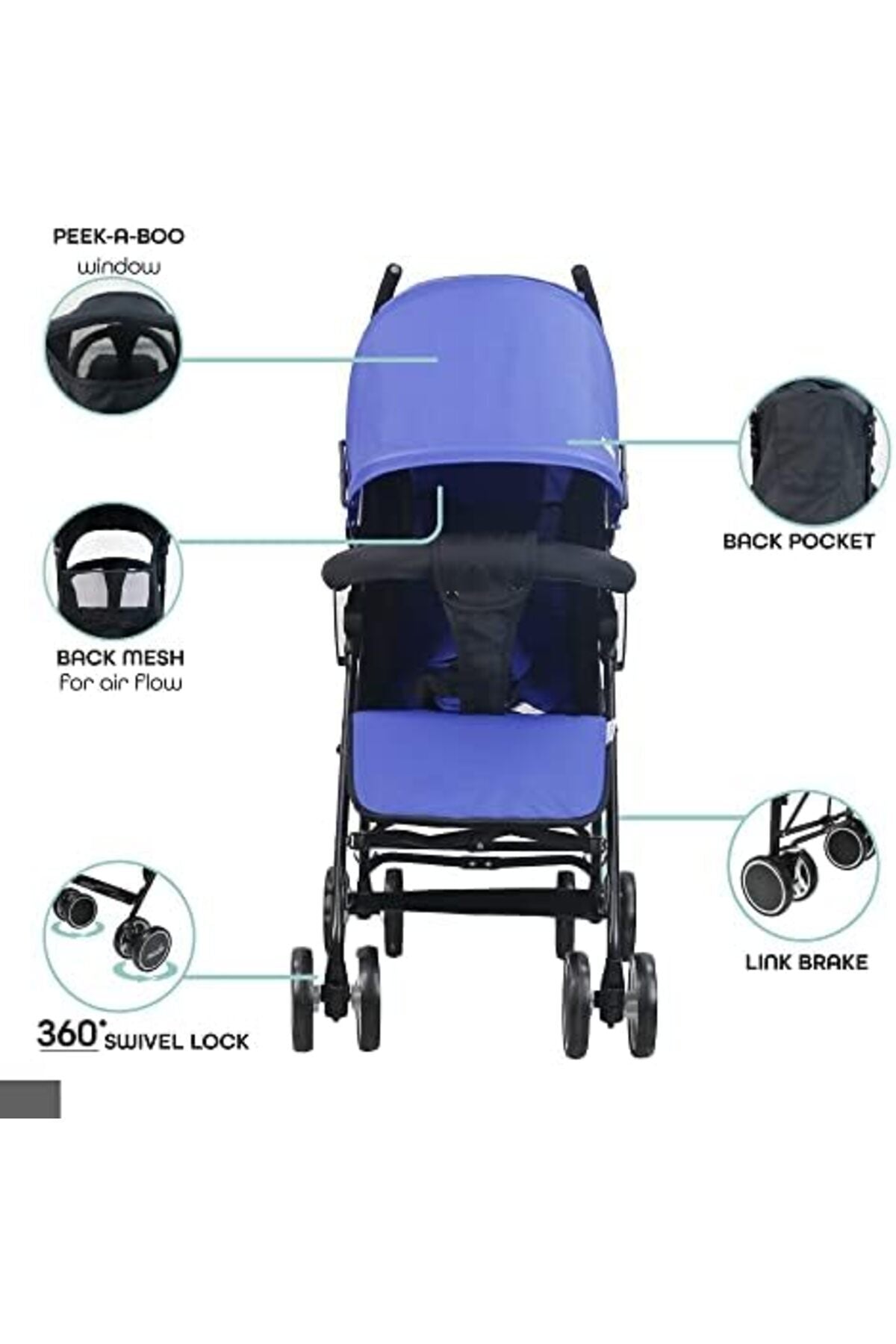 MOON Neo Plus Light Weight Travel Stroller,Cyan Blue