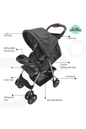 MOON - Bezik One Fold Stroller - Grey