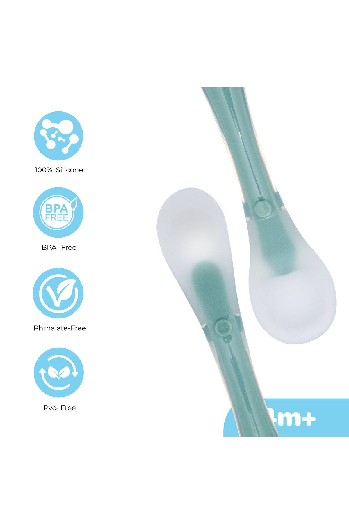 Moon  Baby Silicone feeding Spoon Set – Baby Led Weaning- First Stage -Soft Gum-Friendly, BPA Free,Pack of 2--Blue