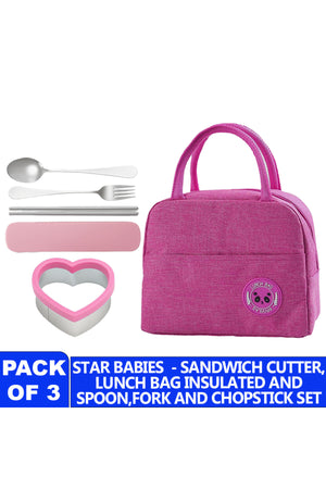 Star Babies Insulated Mini Lunch bag, Sandwich Cutter, fork and spoon set- Pink