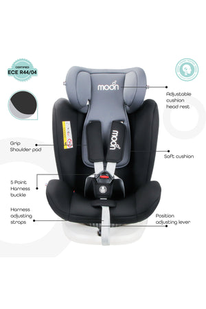MOON GYRO Baby Car Seat for Child Group 0+/1/2/3 (0-36 kg/0-12 Year) ISOFIX+ Top Tether Rotation 360° - Black
