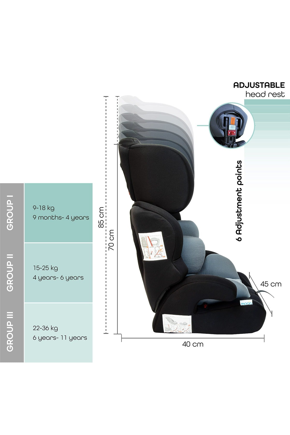 MOON Tolo - Car seat (Group 1,2,3)-Grey
