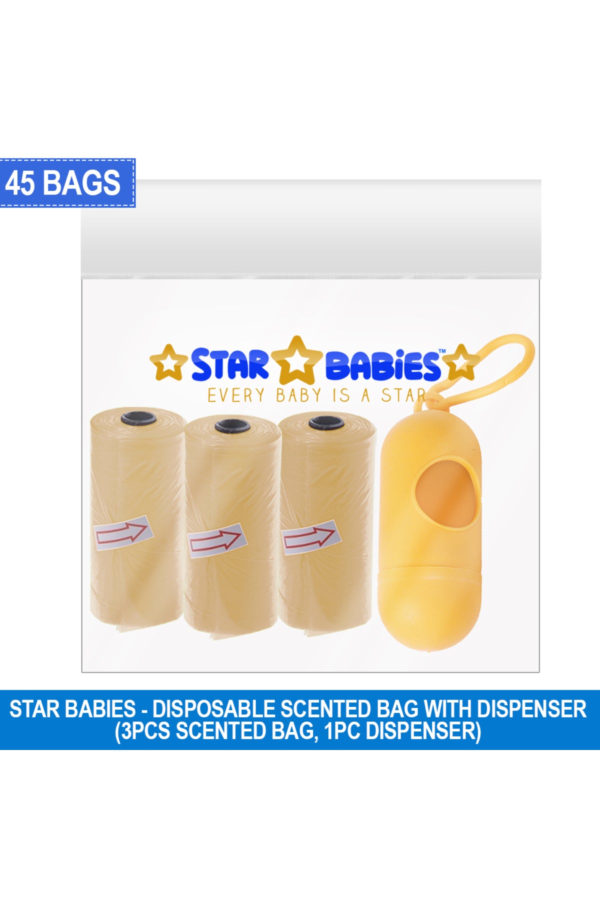 Star Babies - Scented Nappy Bag With Dispenser Pack of 3/45 Bags - Ivory