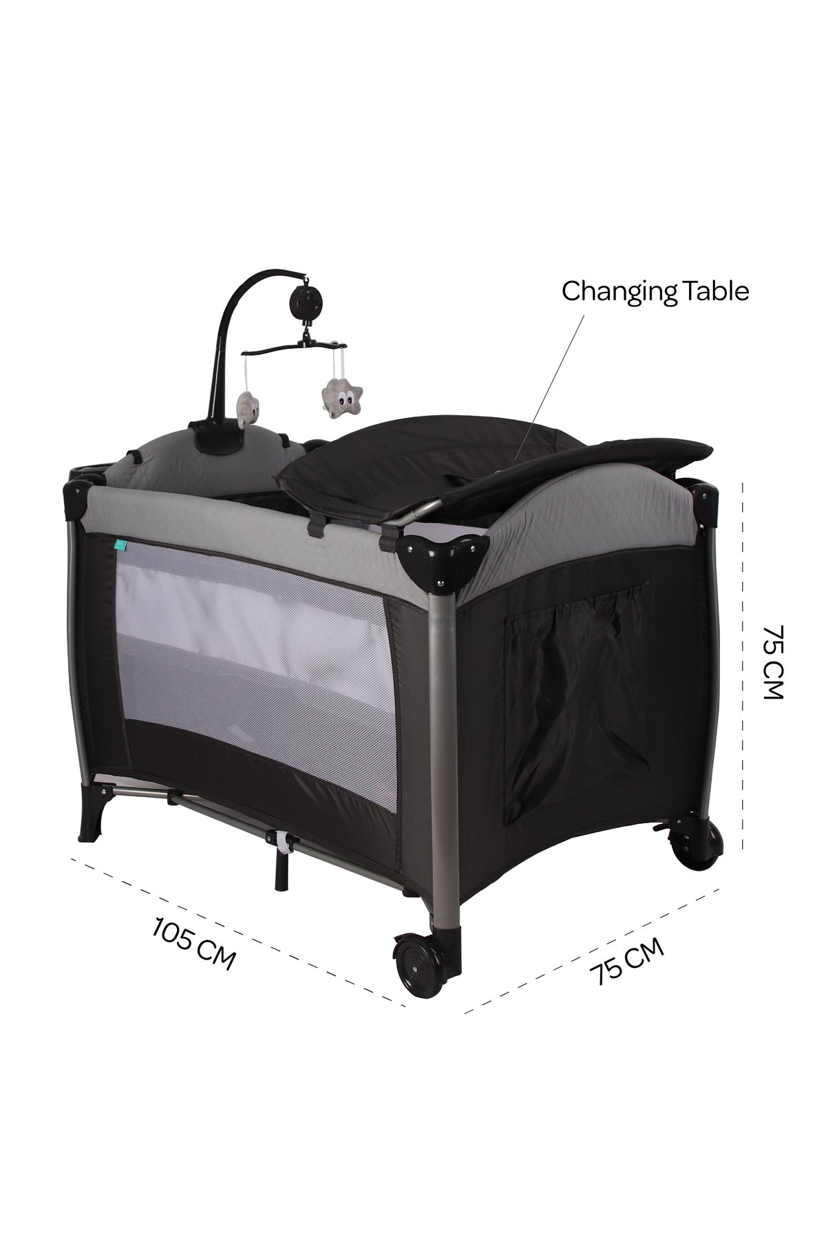 MOON Joypod Playpen with Removable Diaper Changer , Musical Toy & Lockable Wheels-Black