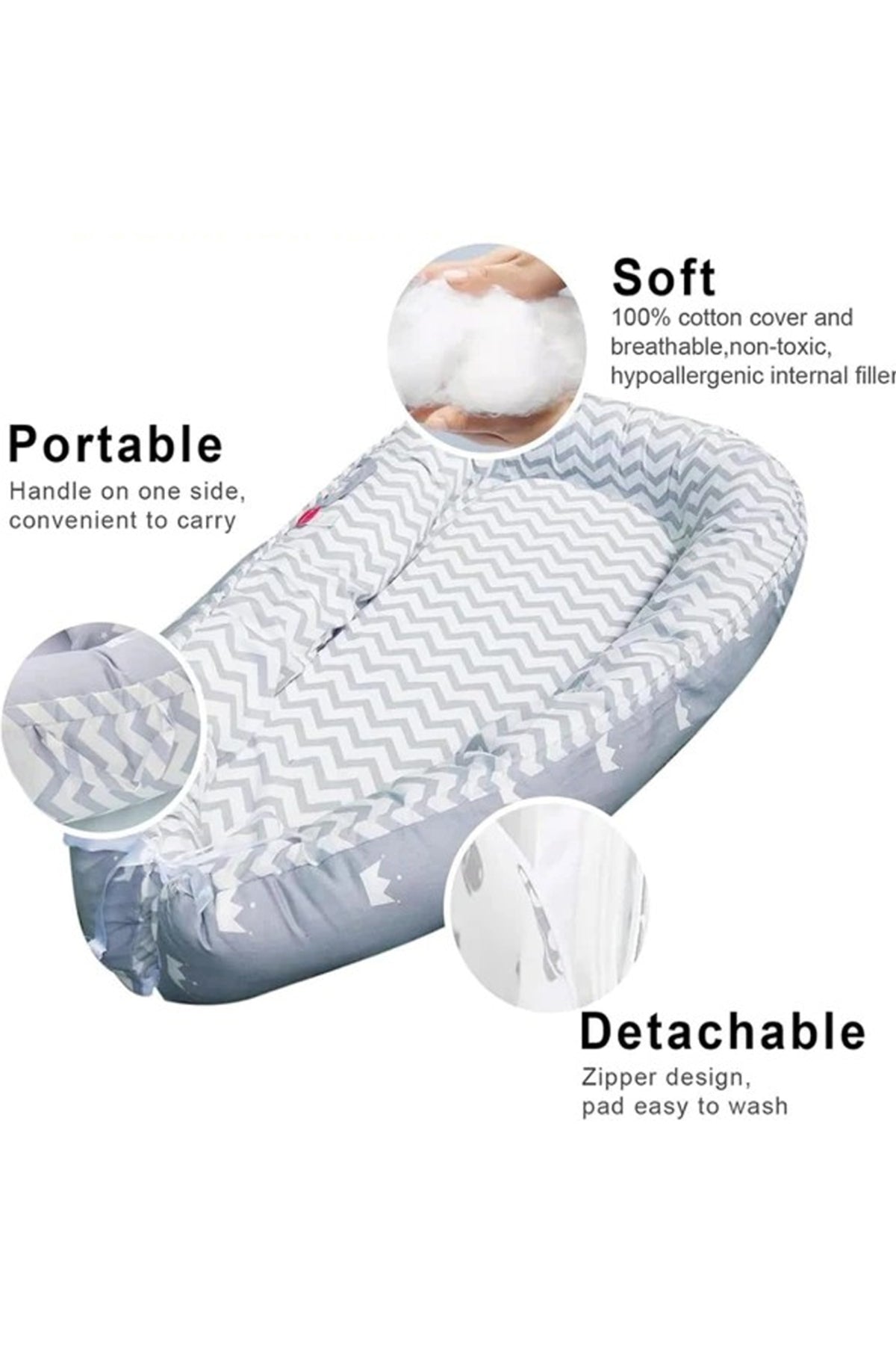 Star Babies Portable Lounger Sleeping Pod - Grey Stripe With Caddy Stripe - Grey