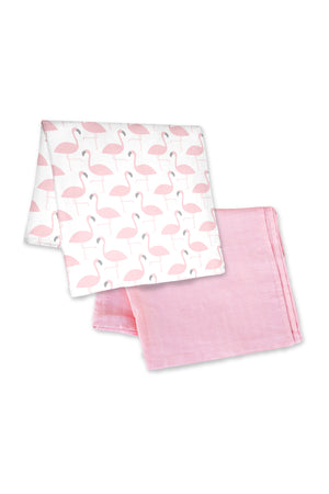 MOON Bamboo Muslin Wrap/ Swaddle-flamingo Print & Pink.