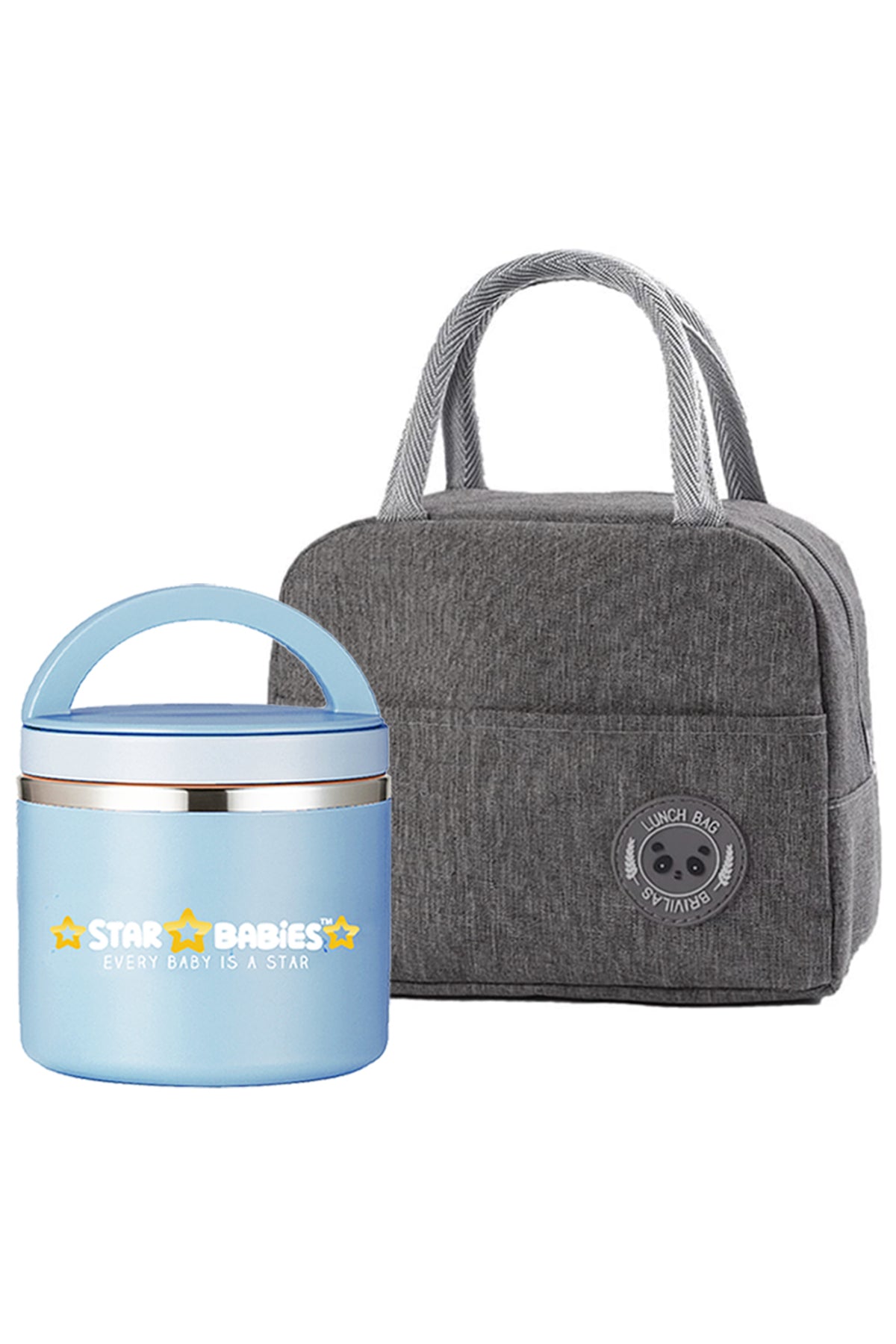 Star Babies Insulated Mini Lunch Bag with Stainless Steel Food Jar- Gray