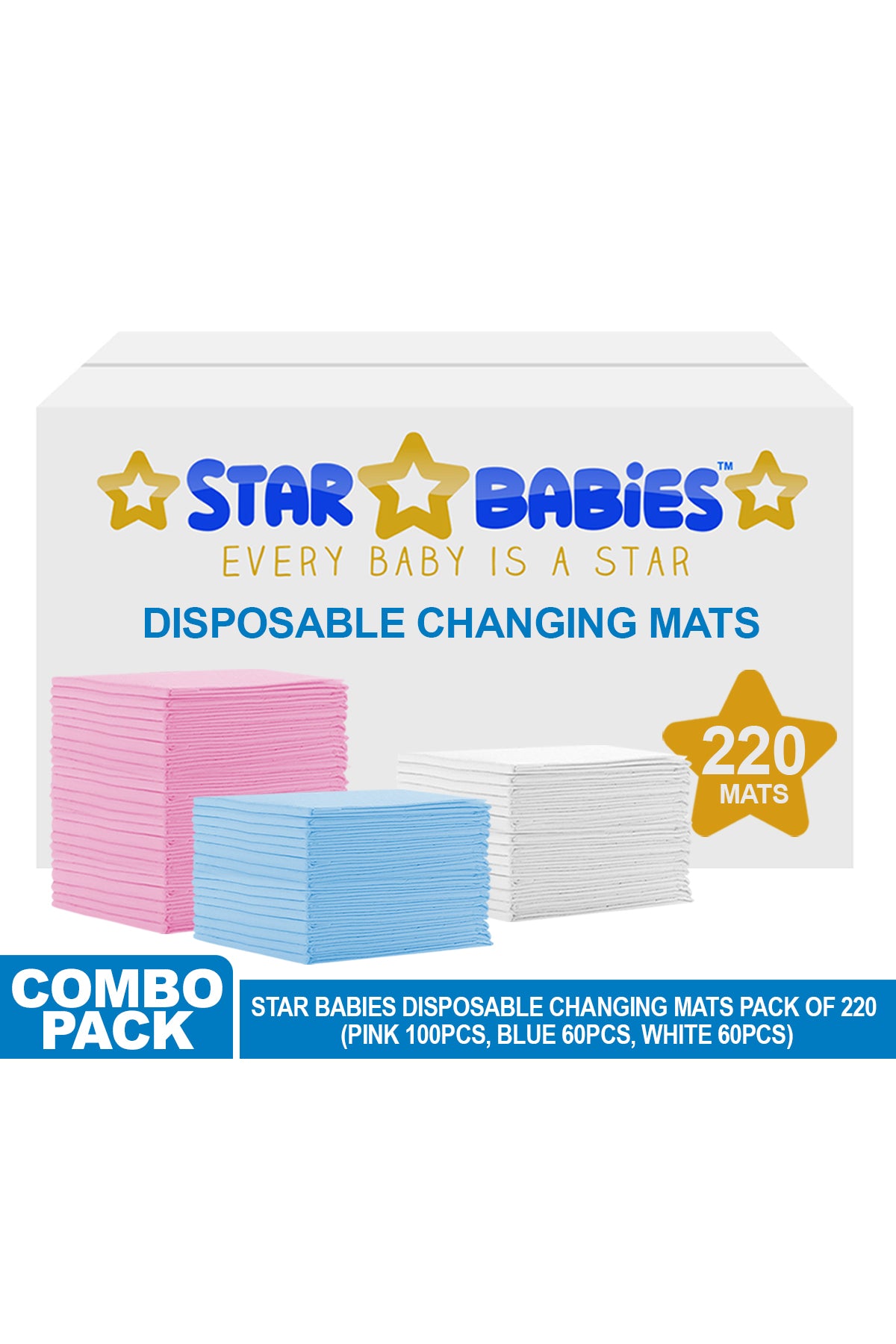 Star Babies - Disposable Changing mats (45x60cm) Large  Pack of 220 -Assorted
