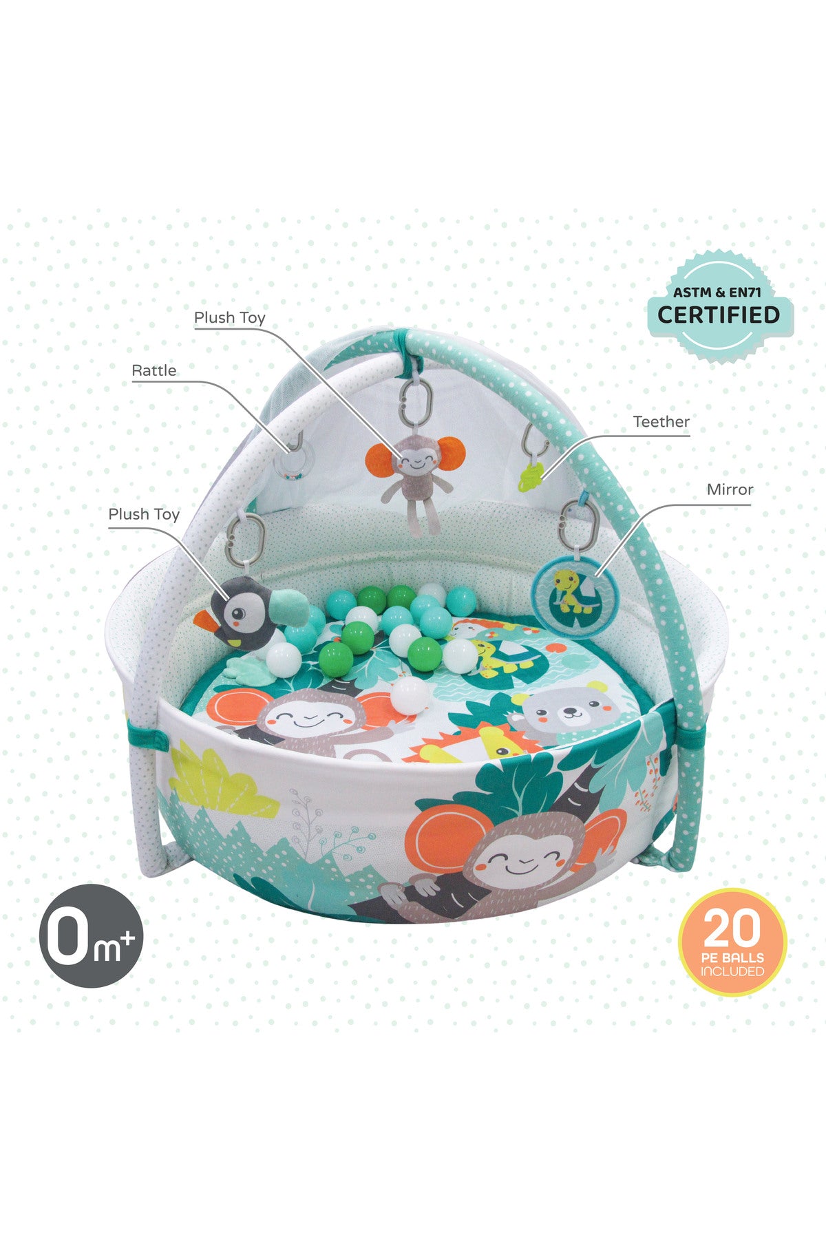 MOON jungle friends baby pool mat with mosquito net + 20 pcs balls, Om+, Baby playmat & Activity Gym
