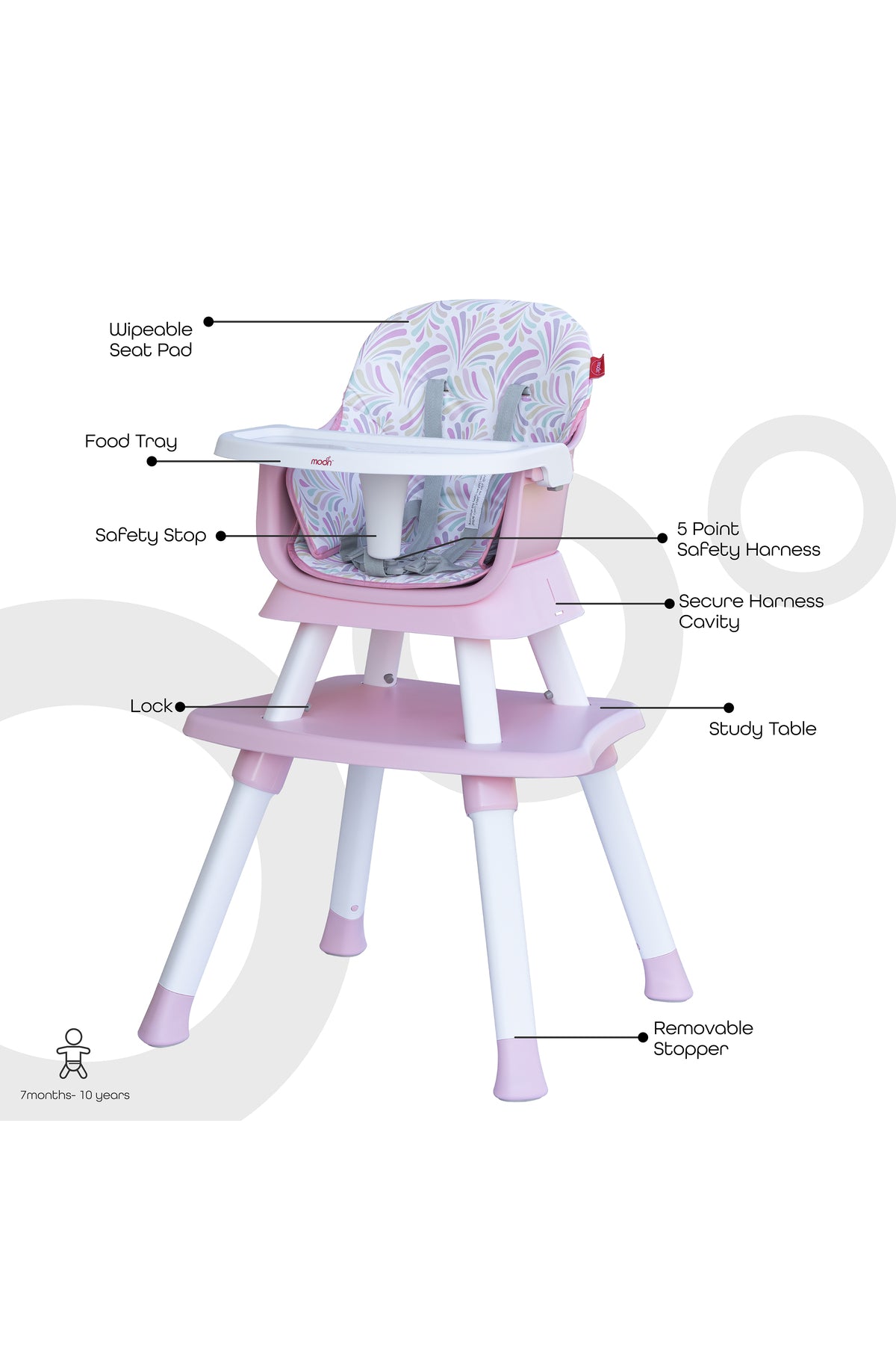 MOON 6 in 1 High Chair - Pink