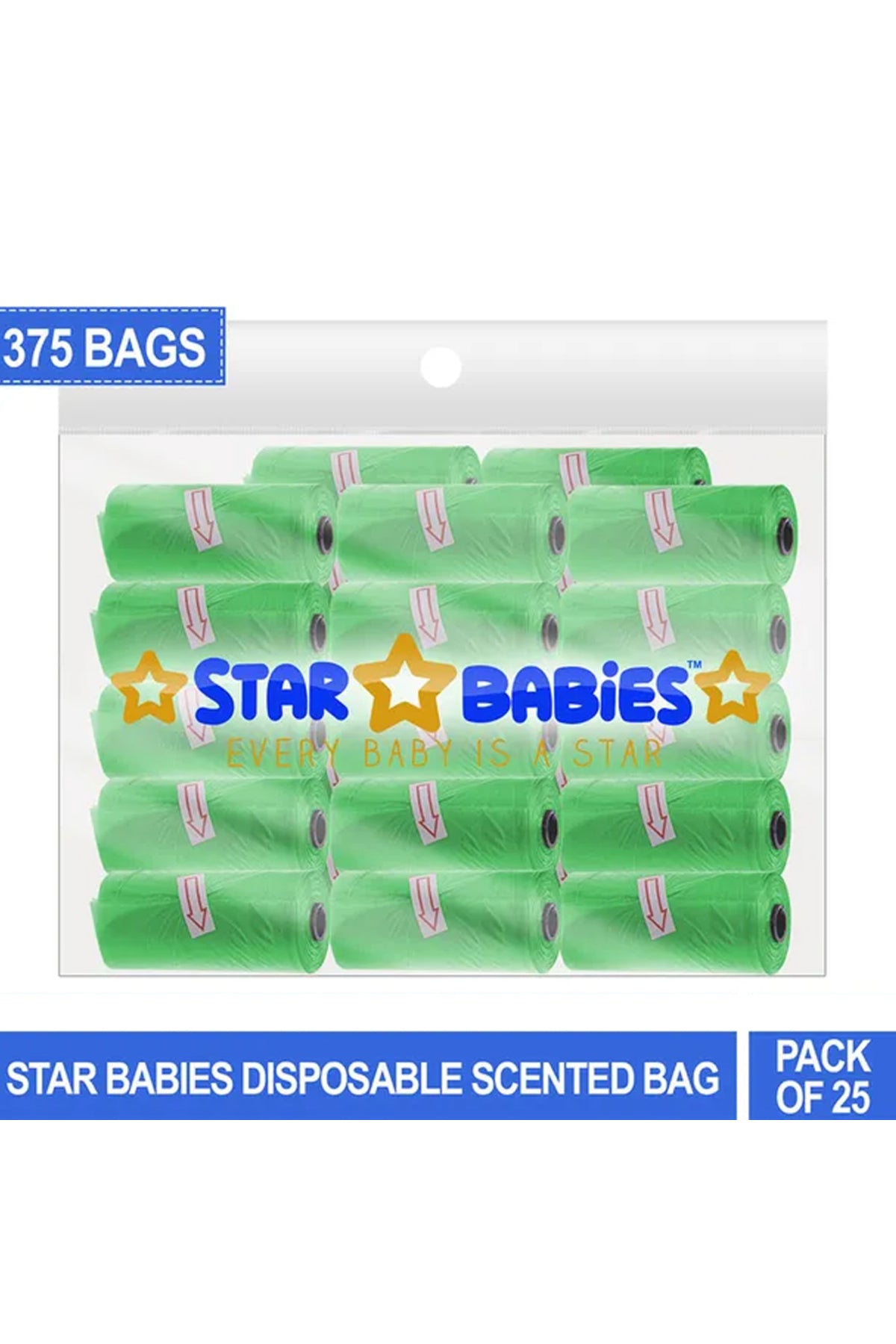 Star Babies - Scented Nappy Bag - Pack of 25/375 Bags - Green