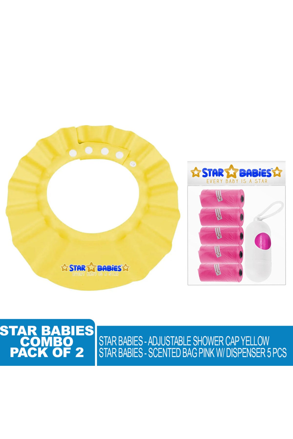 Star Babies Adjustable Shower Cap With Scented Bag With Dispenser  Yellow & Pink - 7 Pieces