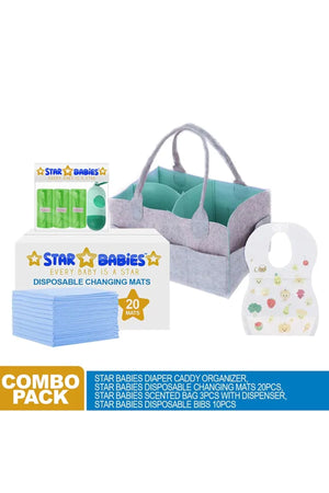 Star Babies - Diaper Bag, Changing Mat, Bibs, Scented Bag with Dispenser
