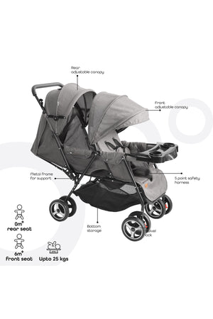 MOON Magnum Tandem Easy Fold Twin Travel Stroller,cool grey