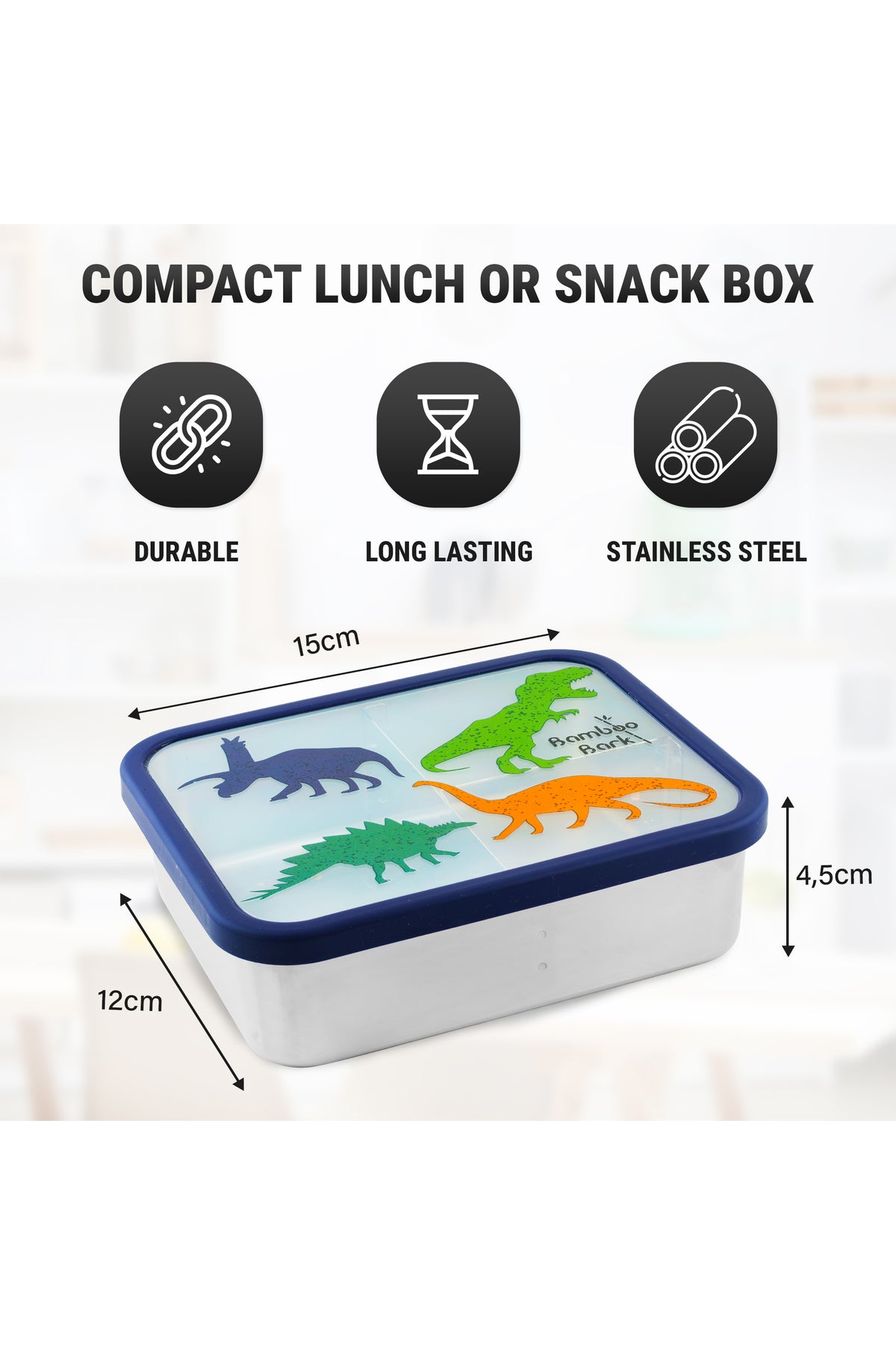 Bamboo Bark stainless steel lunch box, bento, snack box with compartments for kids, childrend, toddler at school nursery