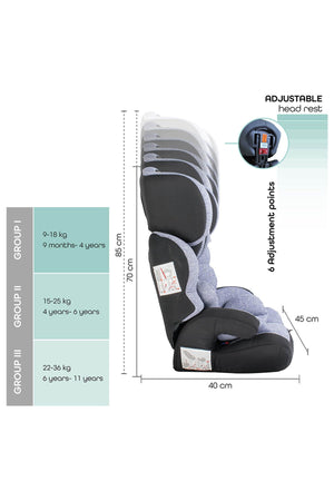MOON Tolo - Baby/Kids Car seat s (Group-1,2,3) - Ash Grey