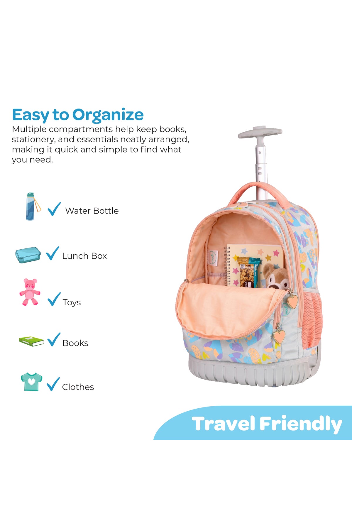 MOON  3 in 1 Kids Trolley Set   - (18-Inch) Premium Kids School Bag with Lunch Bag & Pencil Case-Pink