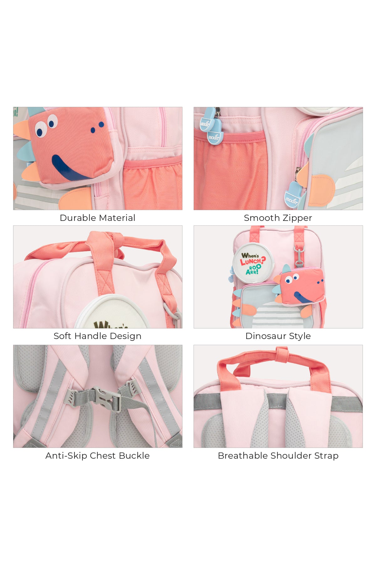 MOON Kids Backpack  – Comfy 3D Design,Padded Straps, Waterproof-Perfect for Preschool, Nursery, Snacks & Lunchbox-Pink