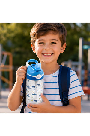 Cocobee-Stylish Astronaut Print Backpack, Adjustable Strap, Secure Zip, 14.9 Inches – Blue +  Pencil Case +   Ocean Tritan Water Bottle 480ml – BPA-Free + Bento Lunch Box 765ml