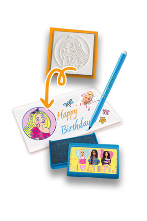 Multiprint Barbie Greeting Card Maker – Includes 30 Stickers, 20 Cards, 10 Markers, 5 Stampers & 1 Ink Pad – DIY Card Craft Set for Kids