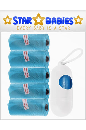 Star Babies - Pack of 5/75 Bags Scented Nappy Bag Blue & Assorted Dispenser