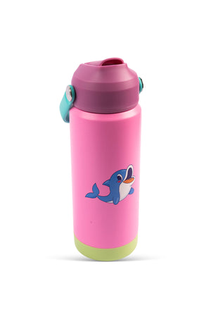 Cocobee-Insulated Stainless Steel Water Bottle, Leakproof, Soft Handle Grip, Odour Free, 500Ml, 3 Years+ – Pink + Marvel Spider-Man Disc Launcher Watch for Kids