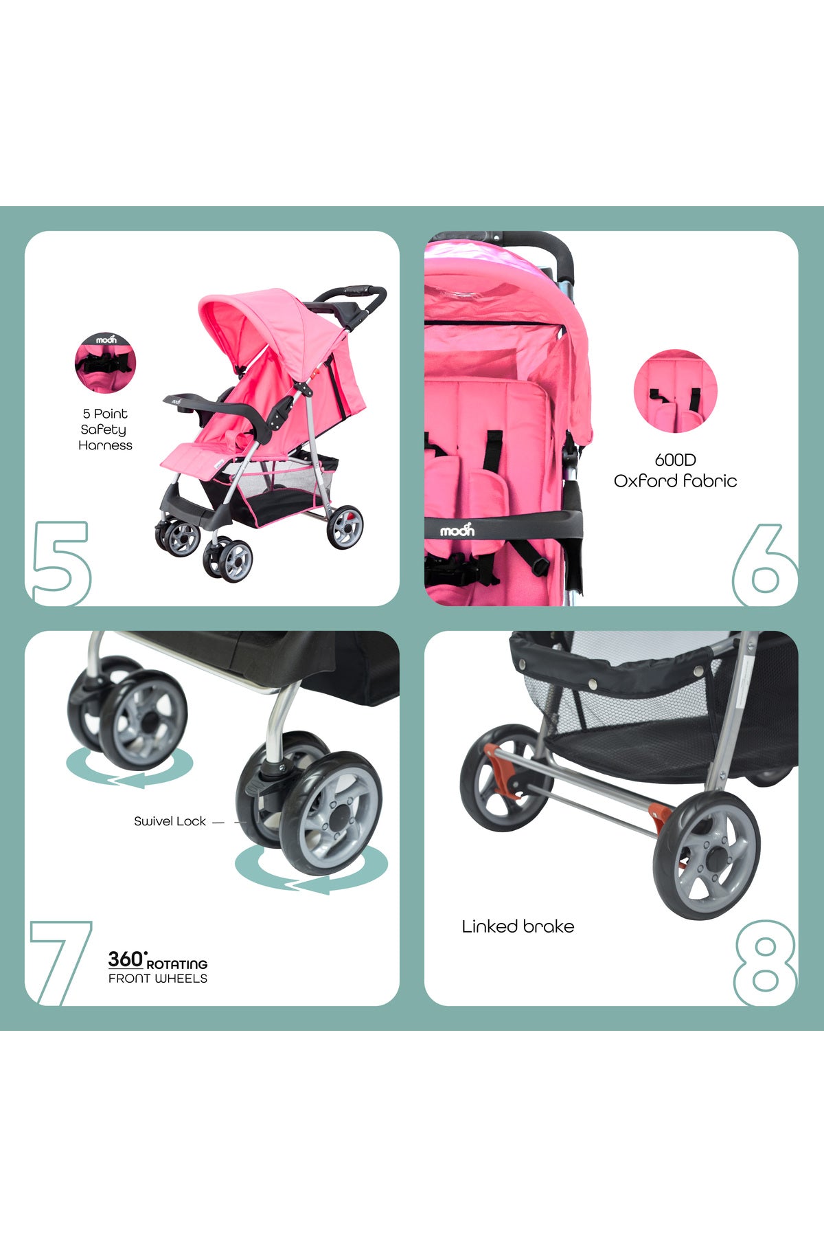 MOON Trek - One Fold Stroller - Pink