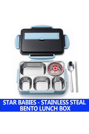 Star Babies Food Grade 304 Stainless Steel Bento Lunch Box with 5 Compartments and Leak-Proof Lid - Blue