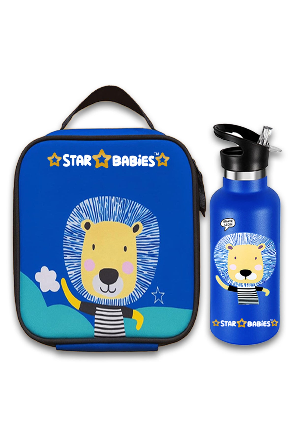 Star Babies Brave Lion Themed Bento Lunch Bag , Toddler-Friendly, 3 Years+, Easy to clean-  -with 500ml Stainless Steel Water bottle