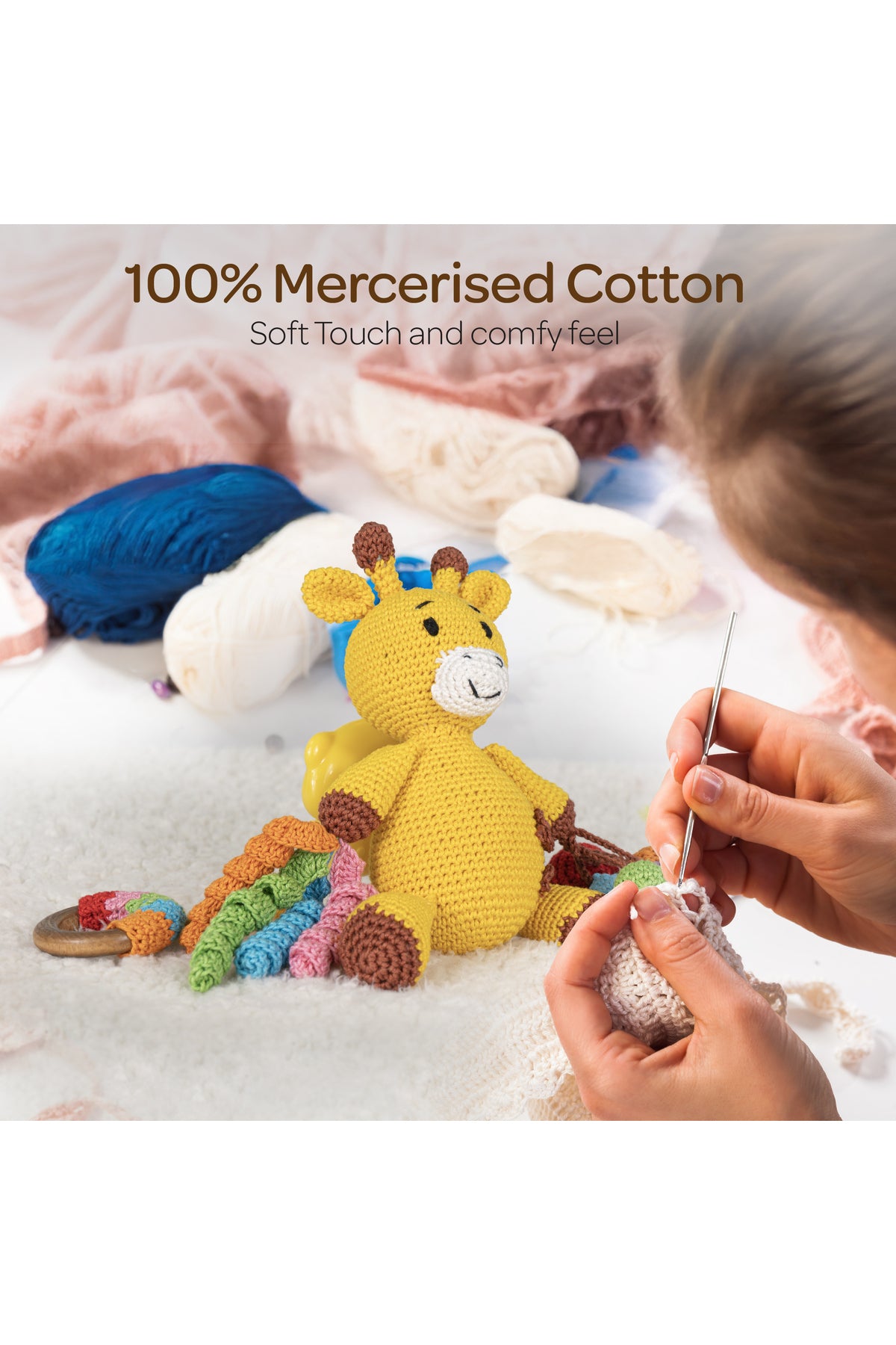 MOON Handcrafted Crochet  Toy with Ring & Clip Hanger-Giraffe