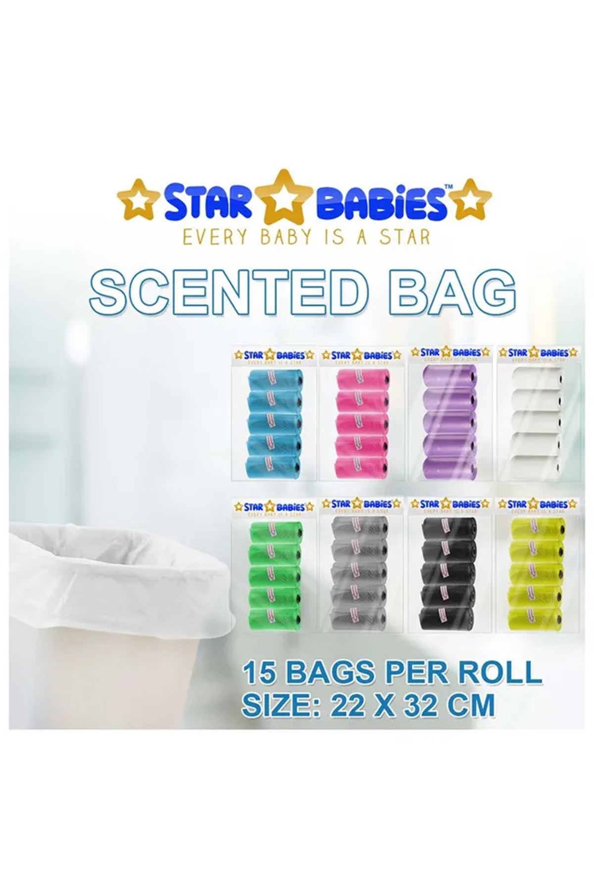 Star Babies - Scented Nappy Bag Pack of 15/225 Bags - White