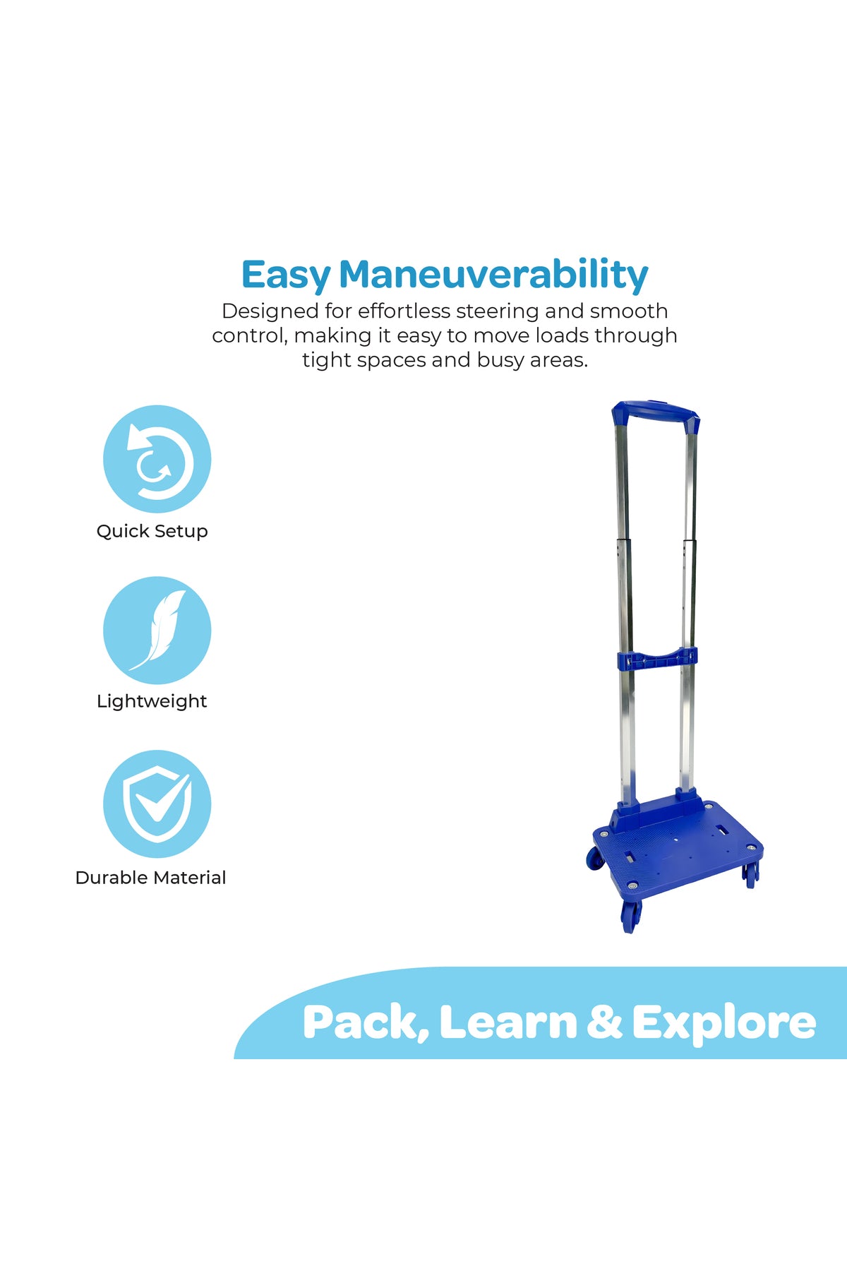 MOON 4-Wheel Trolley for 18 Inch Bags | 360° Spinner Wheels | Foldable Luggage Cart | Heavy Duty Travel Trolley | Smooth Rolling Bag Carrier | Universal Fit