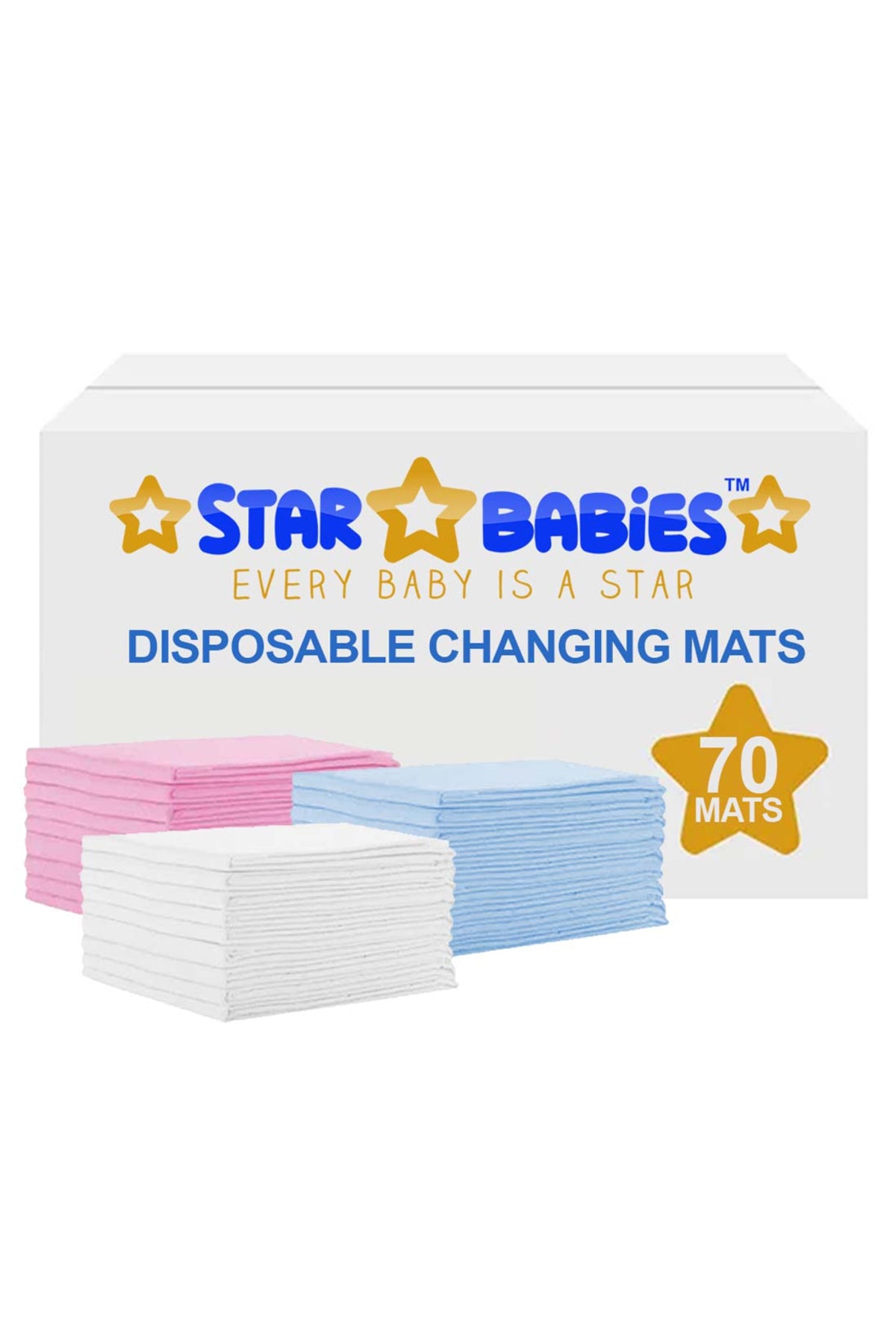 Star Babies Disposable Changing Mats - 45 x 60cm - Large Pack of 70 - Blue/Pink/White-Rainbow