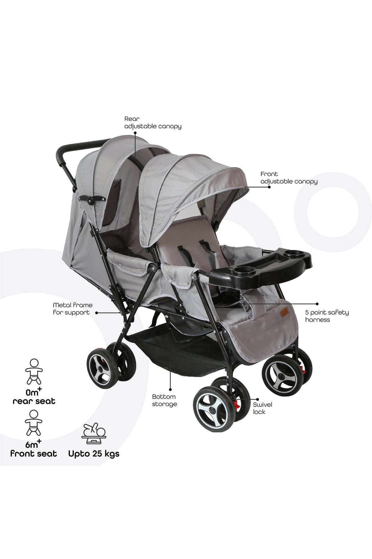 MOON Magnum Twin Stroller,Light grey