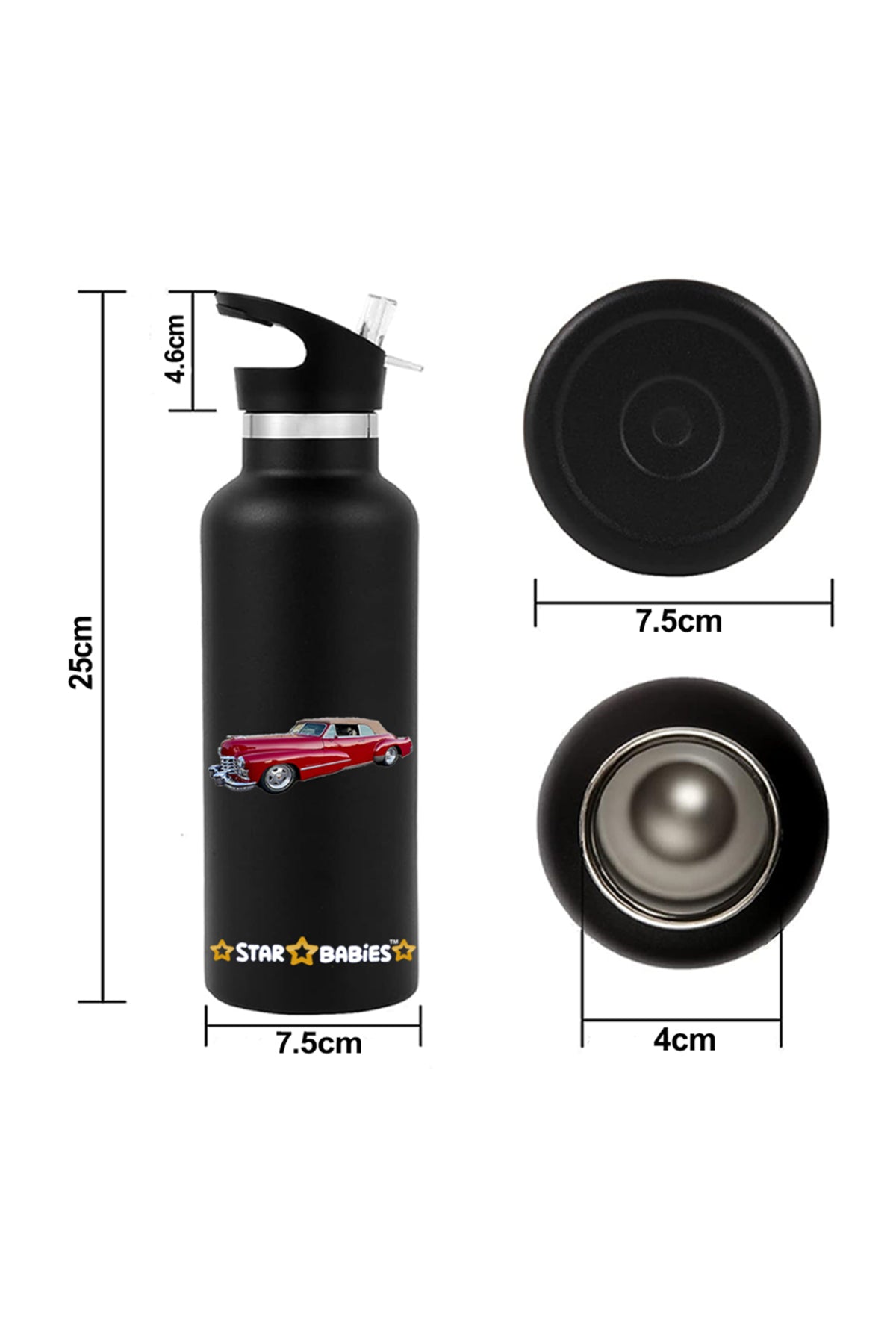 Star Babies Retro Car Themed Bento Lunch Bag , Toddler-Friendly, 3 Years+, Easy to clean-  with 500ml Stainless Steel Water bottle