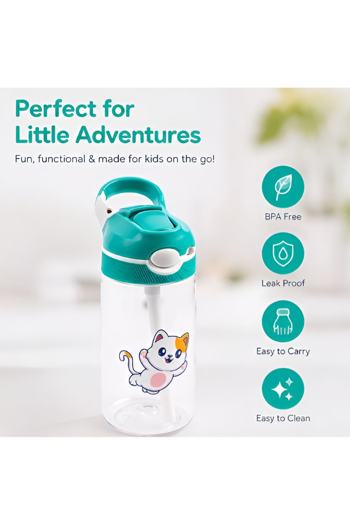 Cocobee Green Tritan Leakproof Water Bottle – Bpa-Free, 480Ml, Push Button Lid, Age 3+-Green