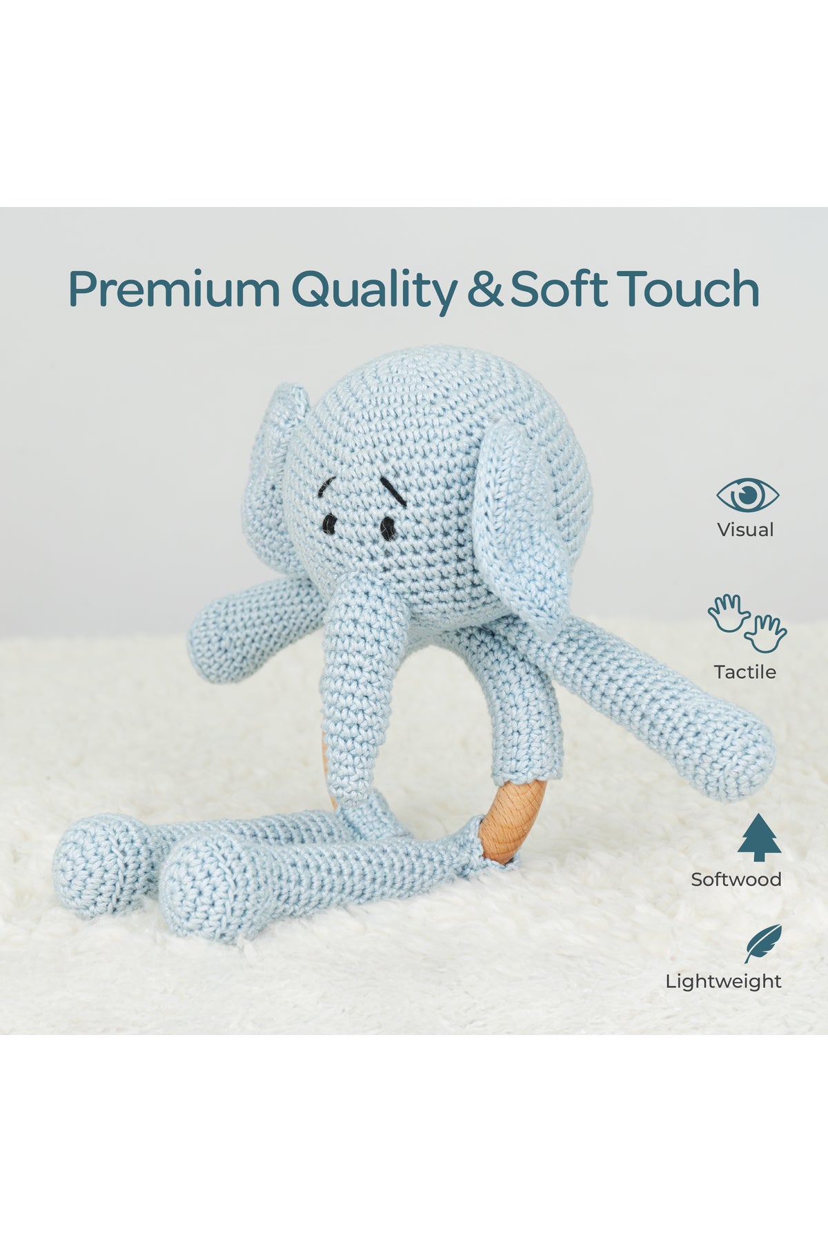 MOON Handcrafted Crochet  Toy with Cuddle Ring-Elephant