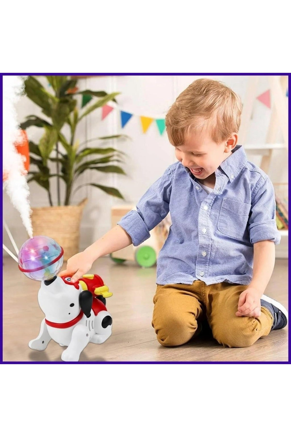 Urban Tots Dancing Dog Toy – 360° Rotating Lights & Sound With Bump & Go Action And Water Mist Spray-White