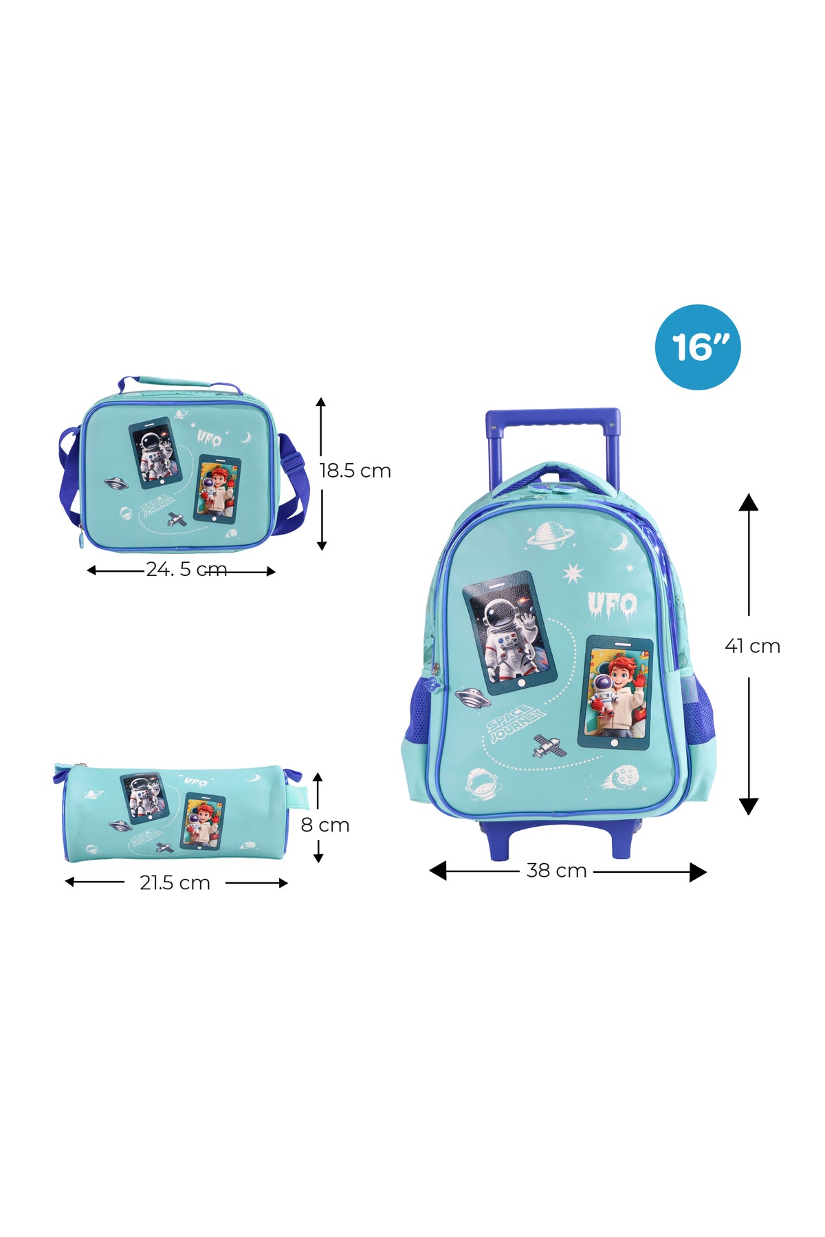 MOON  Astronaut 3 in 1 Trolley Set   - (16-Inch) Premium Kids School Bag with Lunch Bag & Pencil Case