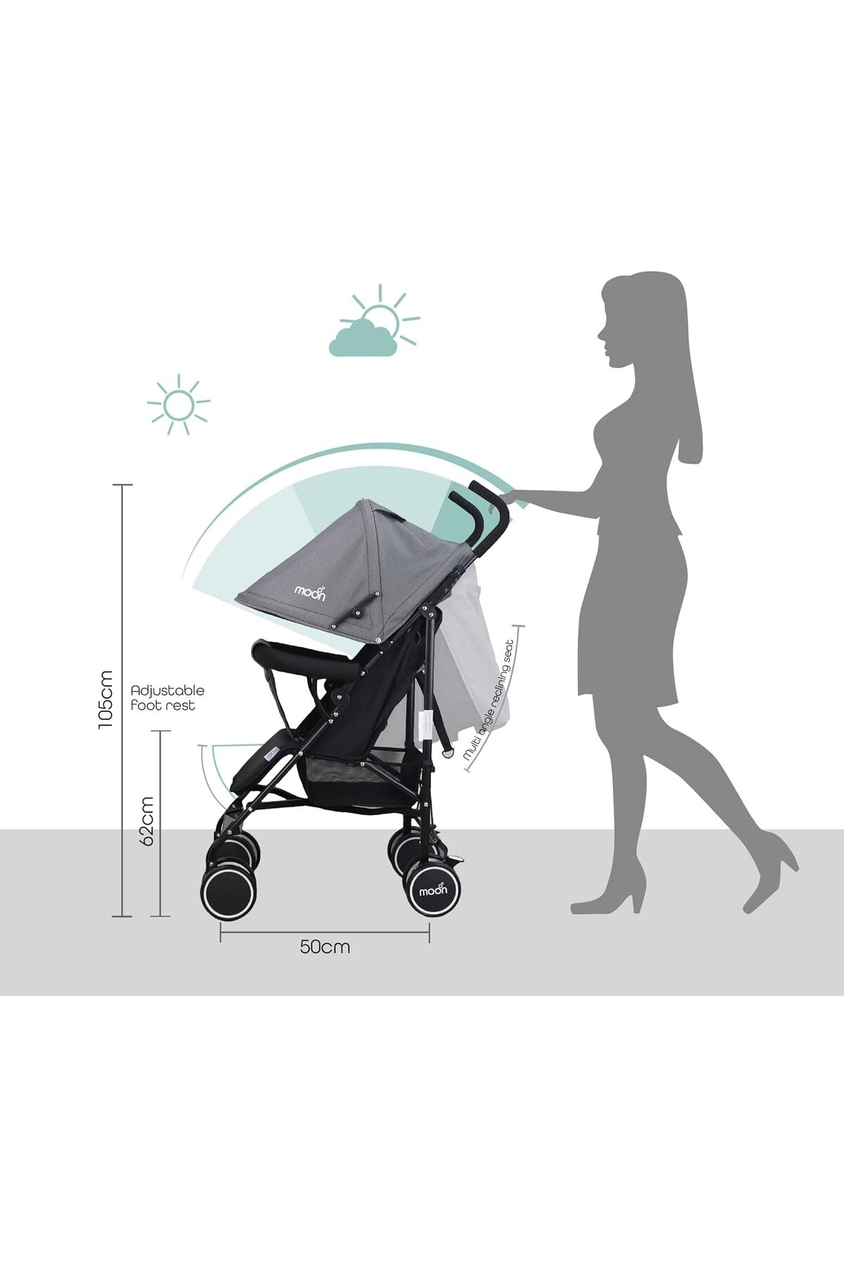 MOON Neo Plus Light Weight Travel Stroller,Black + Grey dots