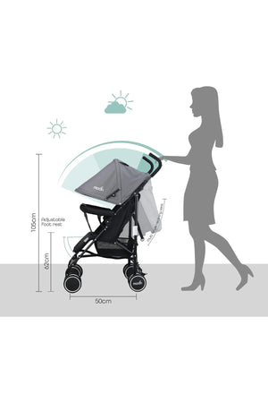 MOON Neo Plus Light Weight Travel Stroller,Black + Grey dots