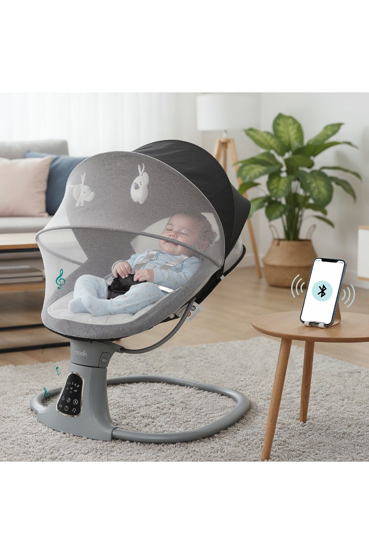 MOON  Koze Baby Swing, Holds upto 9kg. Gentle Swaying Motion -Black