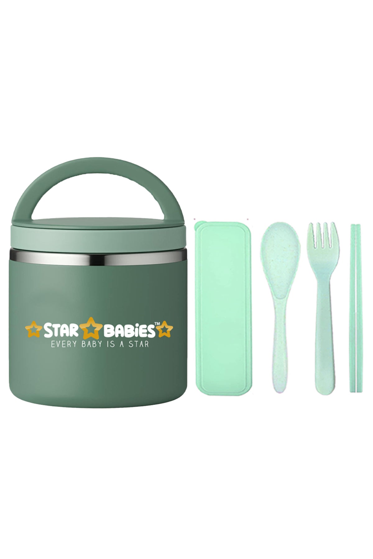 Star Babies - Stainless Steel Food Jar W/ Fork & Spoon Set - Green