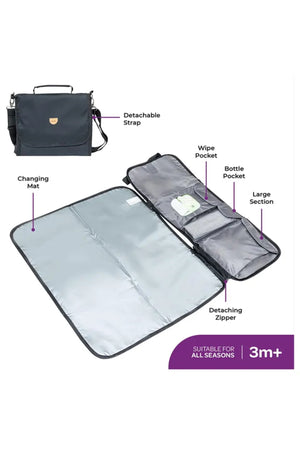 MOON Portable Diaper Changing Station -Waterproof Foldable Baby Travel Changing Bag kit - Black Twill