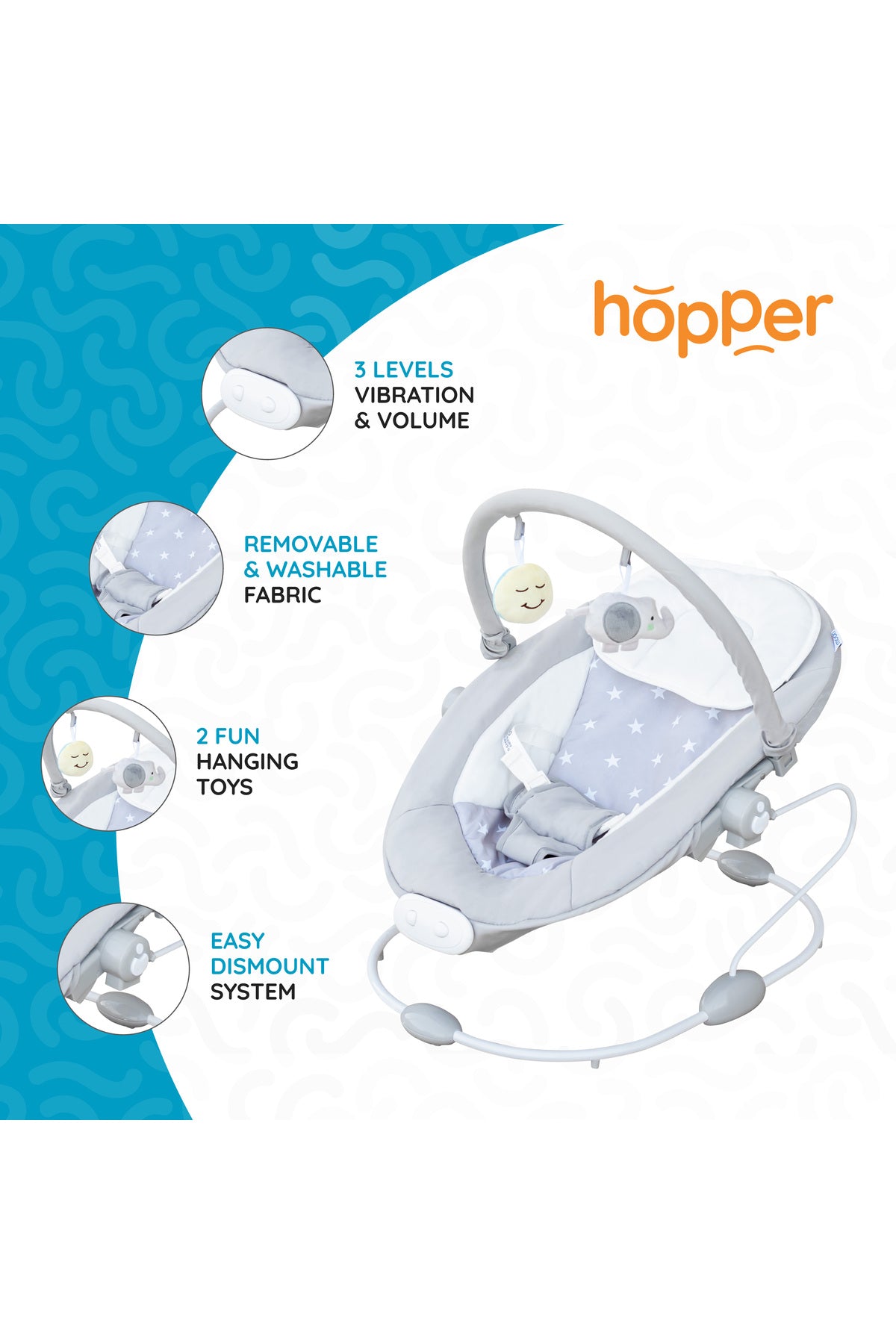MOON Hopper Baby Bouncer - Grey Star