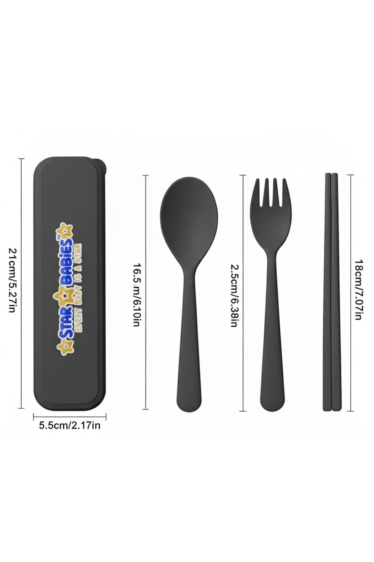 Star Babies -Organic  Spoon, Fork & Chopsticks Set - Black